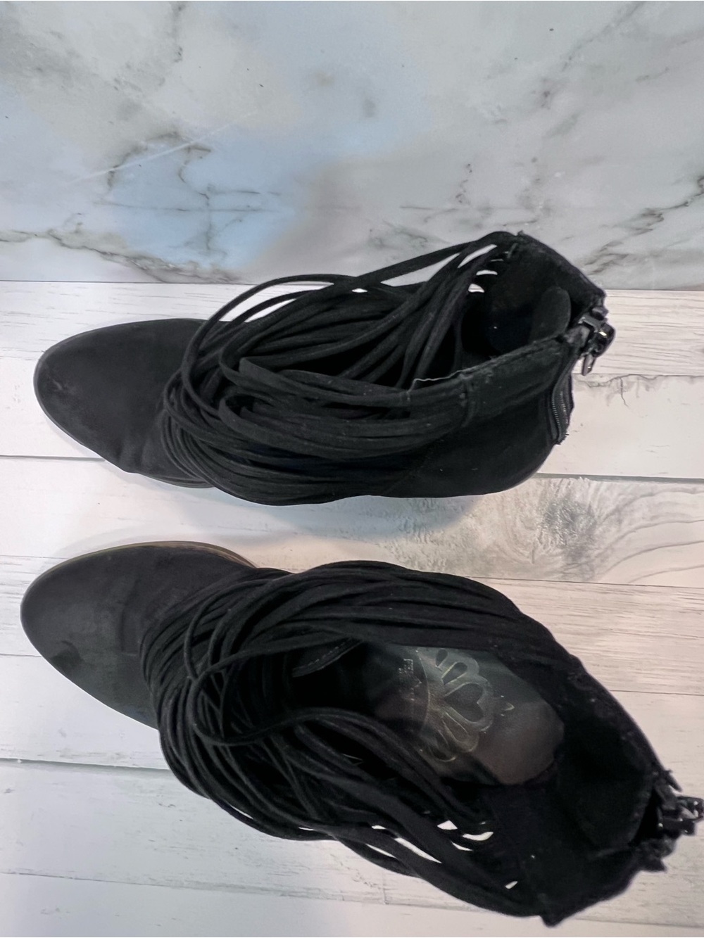 Fergalicious Wicked Black Strappy Ankle Boots Women’s Size 8 Block Heel - Picture 5 of 8